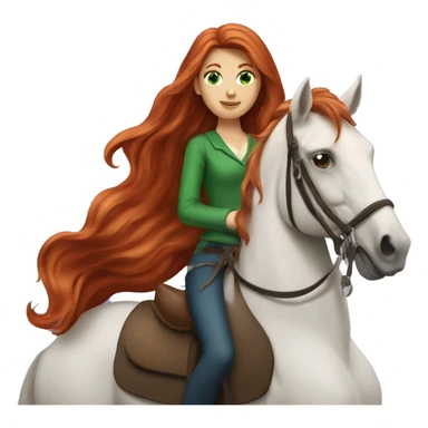 long-haired redhead woman with green eyes, on a horse back riding sticker