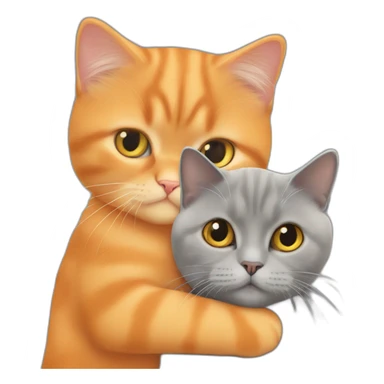 Orange persian young cat hugs the grey british shorthair cat sticker