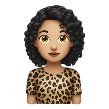 European curly long blackhair girl in leopard sticker
