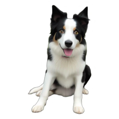 white and black dog with dark brown eyes happy  short hair mixed breed as border collie 2 years old with sticker