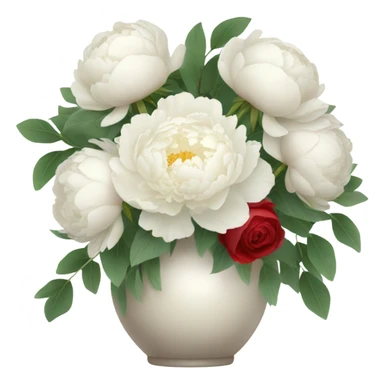 vase bouquet with white peonies, red roses and some eucalyptus sticker