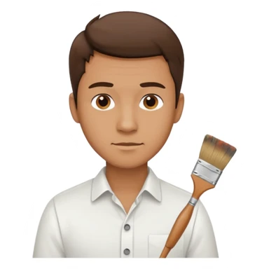 a man in a white buttoned shirt thinking about  a brush sticker