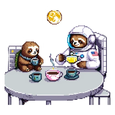 astronaut sloth having tea with aliens on the moon sticker