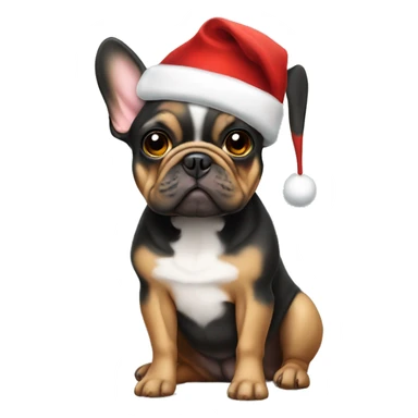 Black and tan frenchie wearing Santa hat and sitting sticker