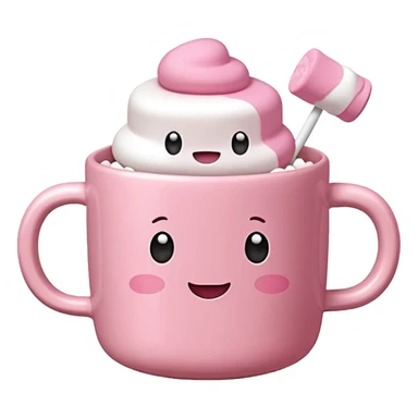 Kakao in pinker Tasse mit pink weißen mini marshmallow ohne Gesicht, ästhetisch sticker