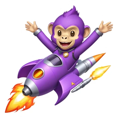 purple punk laughing monkey flying in a rocket with fire sticker