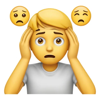 emoji showing stress with hands on head, wide eyes, tense mouth, yellow face sticker