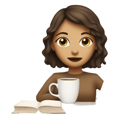 Half face of a girl behind the laptop. A a cup of coffee on the left side of the table. Books on the right side. in beige tones sticker