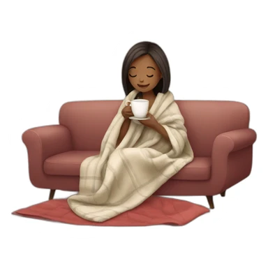 Girl drinking tea with blanket on sticker