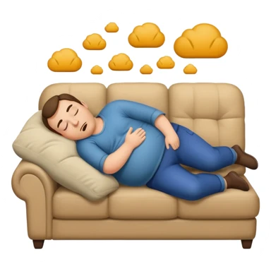 a man with a full belly passed out on the couch sticker
