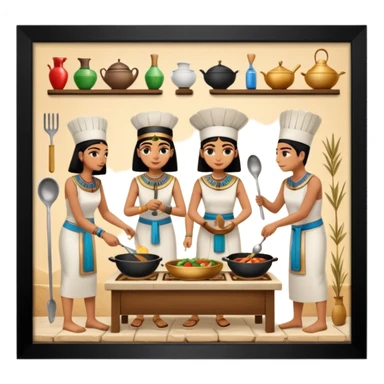 ancient Egyptian cooking scene in hieroglyphic style sticker