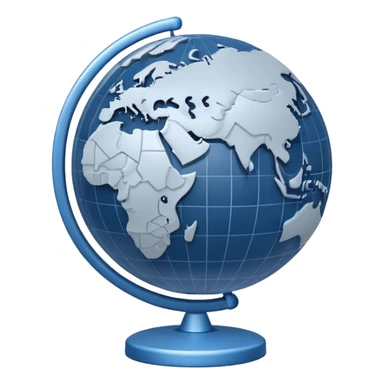 Minimal 3D emoji style globe combined with stock market chart, global financial market icon, clean professional look, neutral blue and gray tones, simple shading, transparent background, modern design, no flags, no text sticker