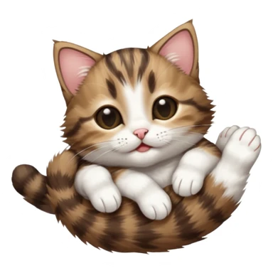 dark brown tabby and white kitten in funny positions stretched our upside down with eyes closed sticker