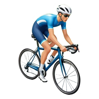 An icon featuring a sleek road bicycle with aerodynamic wheels on a winding mountain road. The background showcases a stunning landscape with rolling green hills, a bright blue sky, and distant peaks. Sunlight casts dynamic shadows, emphasizing motion and speed. Transparent background. sticker