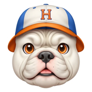 Only white BULLDOG, with orange and blue baseball hat, letters H and D on hat sticker