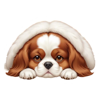 Cinematic Chubby Sleeping Cavalier King Charles Spaniel Portrait Emoji, Chubby and serene, with a round, endearing build and a plush, silky coat of rich chestnut and white, eyes gently closed in peaceful slumber, Simplified yet irresistibly endearing features, highly detailed, glowing with a gentle, dreamy glow, high shine, relaxed and content, stylized with a touch of whimsy, bright and heartwarming, soft glowing outline, capturing the essence of a blissfully sleepy companion, so comically serene it feels like it could roll out of the screen and snore with adorable charm! sticker