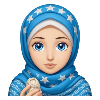 Turkish beautiful finish Konya girl blue eyes with starry hijab does knitting  sticker