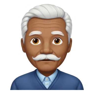 
An elderly man emoji with medium-dark skin tone, full white hair styled in thick, swept-back waves, thick white eyebrows, and a neatly groomed small white mustache. His face is clean-shaven aside from the mustache, giving him a tidy and classic look. sticker