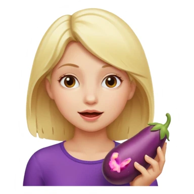 blonde girl eating eggplant sticker