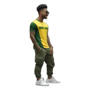 Açougueiro Cariocas do Rio de Janeiro Brasil, criar do RJ roupas típicas da favela Streetwear black Brazilian young favela barberman doing a degradê militar fase in a black Brazilian Man sticker