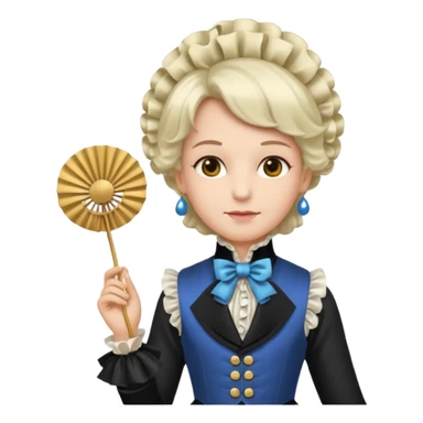 An emoji portrait of a French aristocrat. He wears a powdered wig and a silk waistcoat with a ruffled jabot. His expression is poised and refined, and he holds a fan. sticker