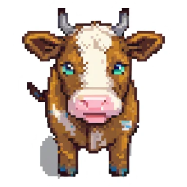 extremely blocky ultra-minimal pixel art Minecraft cow emoji with only 2 or 3 large square pixels, bright playful colors, childish and cute sticker