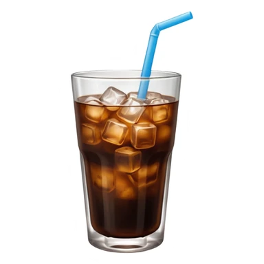 cold brew coffee in a glass with ice, condensation, and a straw sticker