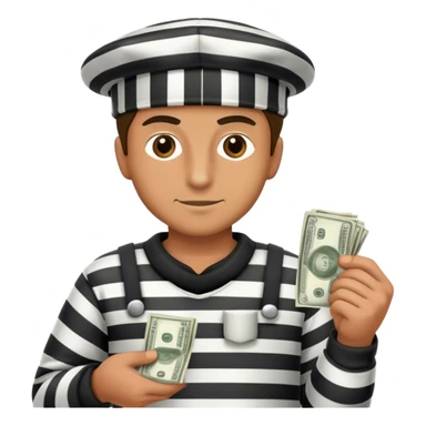 A thief wearing a prisoner's clothes and a prisoner's hat and has money in his hand sticker