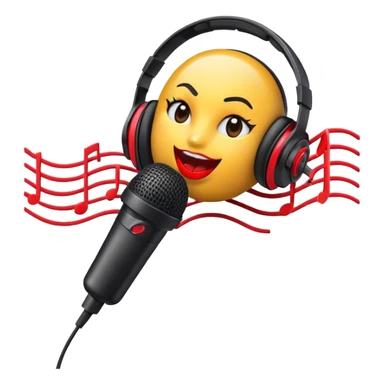 Create a dynamic and energetic emoji that represents beatboxing. The design should feature a stylized microphone with lips and sound waves emanating from it, symbolizing vocal percussion and rhythm. Add elements like headphones or a subtle speaker to emphasize the music production aspect. Use bold colors like black, white, and red to convey the intensity and creativity of beatboxing. The background should be transparent. sticker