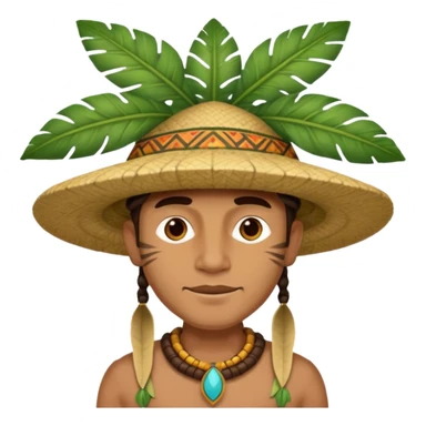 an man wearing a large leaf tribal hat sticker