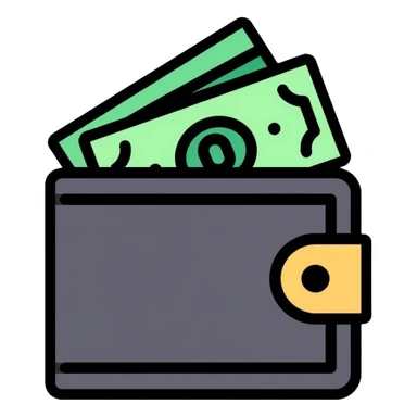 black wallet with dollar bills visible inside sticker