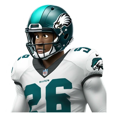 Saquon Barkley in teal Eagles jersey with number 26 and a teal helmet sticker