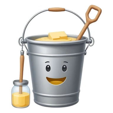 Create a butter churn bucket with stick showing  sticker