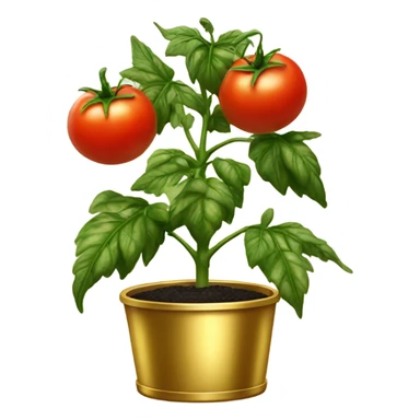 Tomato plant with Black tomatoes on in a gold pot sticker