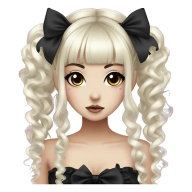 hime gyaru girl, goth, bows, dark makeup, dark black hair sticker