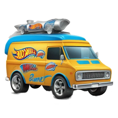 Side view, Hot wheels, Hot rod, large panel van truck,1970 with exposed chrome exhaust pipes, blue, large wheels in back, large logo on the side is “Stinky’s Diaper Cleaner” in large letters  sticker
