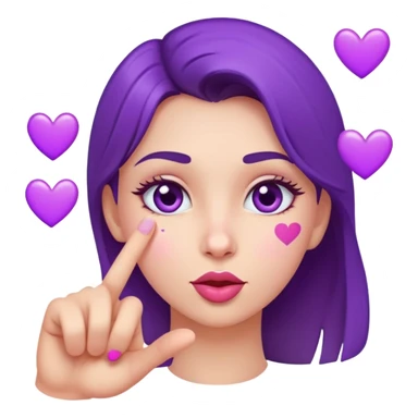 kissing face with finger pointing forward surrounded by purple hearts  sticker