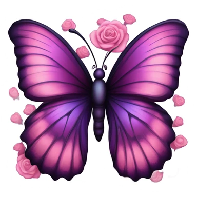 Aesthetic butterfly with purple and pink wings sitting on a dark purple bouquet of Roses in a pastel pink vase sticker