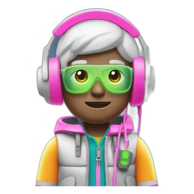 Playmobil wearing neon light clothes, having headphones sticker