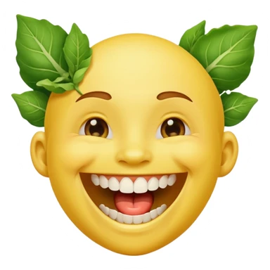 yellow face emoji laughing with teeth full of vegetable leaf stuck on teeth sticker