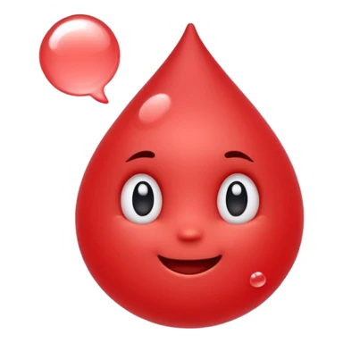 Cute red emoji character shaped like a droplet or jelly bean, with expressive eyes and a clever smile. Holding a small compressed bubble of content, like a tiny scroll or speech balloon. Symbolizes fast, smart summarization. Friendly and modern look, minimal lines, clean white background. sticker