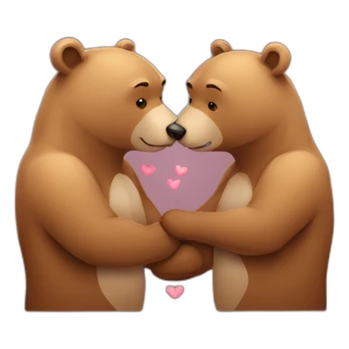 Female bear and male bear kissing, face only, with hearts above them sticker