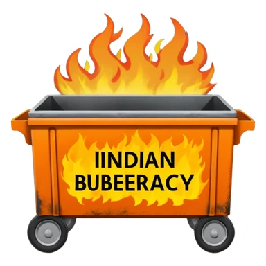 Flaming dumpster fire with the words "Indian bureaucracy" on the dumpster.  sticker