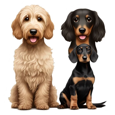Brown golden doodle and black and tan and cream dachshund sitting together ￼￼ sticker