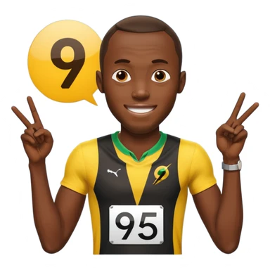 usain bolt with a pannel behind him with 9.58 behind him sticker