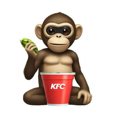 monkey eating watermelon with kfc bucket and ninja mask sticker