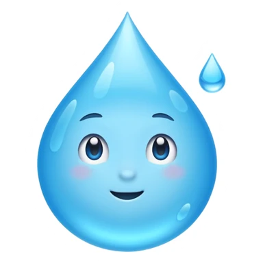 A single water droplet emoji, iPhone emoji style, glossy and smooth, cartoonish, vibrant sky blue color, high detail, simple and cute design, isolated on white background, centered composition


 sticker