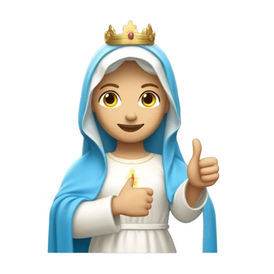 blessed virgin mary with one hand thumb up, with white skin, with blue veil and white clothes, with crown, with halo, with light brown hair sticker