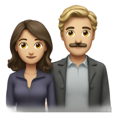 A male couple with dark blond hair and mustache and a medium-haired brunette woman sticker