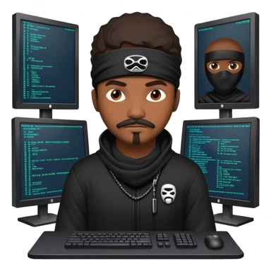 african-american web developer mustache mercenary black asymmetrical ninja hacker terminal command center sticker